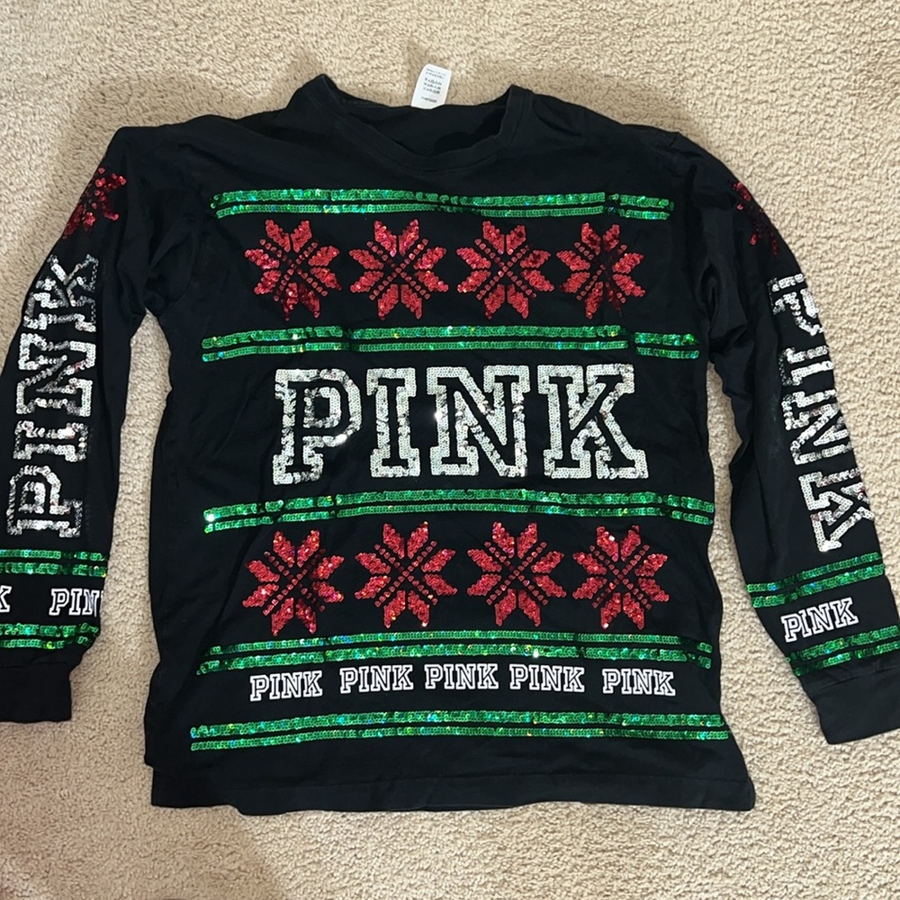 PINK Victoria’s Secret Christmas / Poinsettia hard to find sequin top sz medium